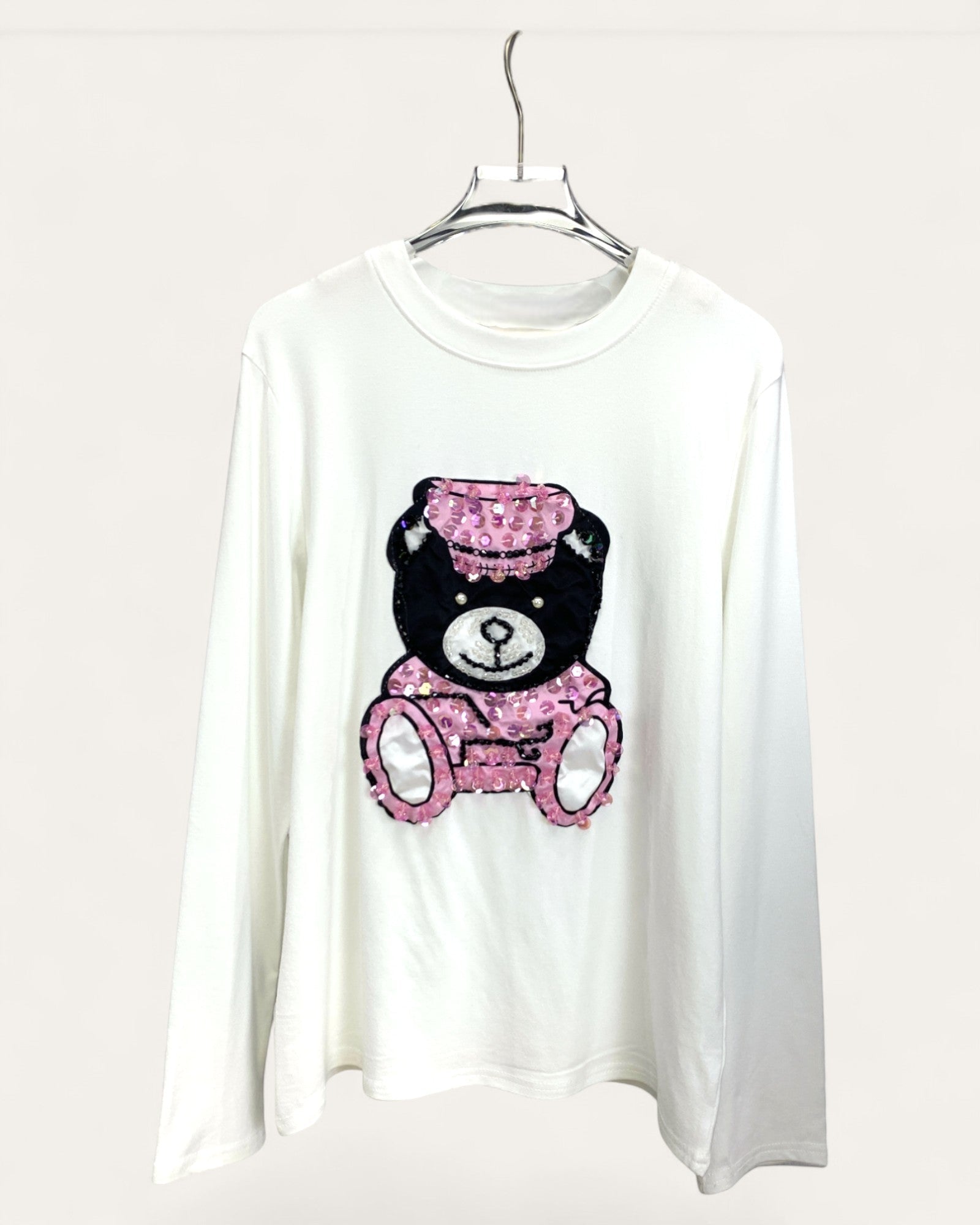 Sequin Teddy Graphic Long Sleeve Tee - Zilvina