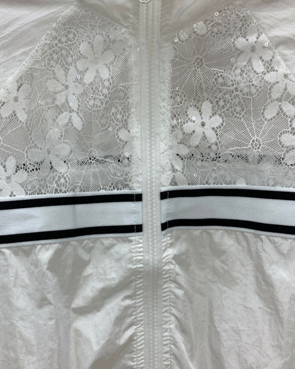 Sheer Lace Panel Windbreaker Jacket - Zilvina