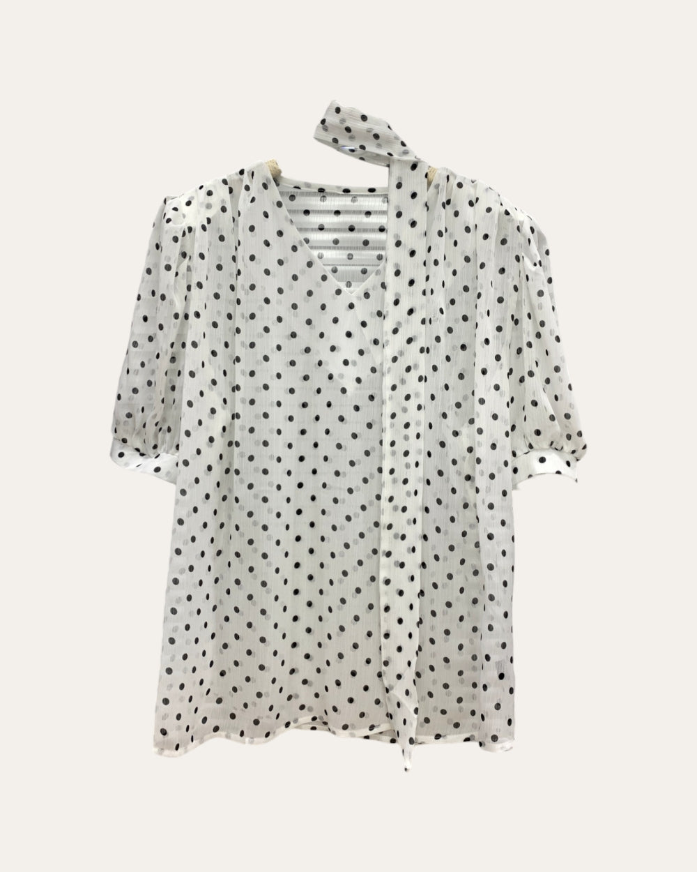 Sheer Polka Dot Button Blouse - Zilvina
