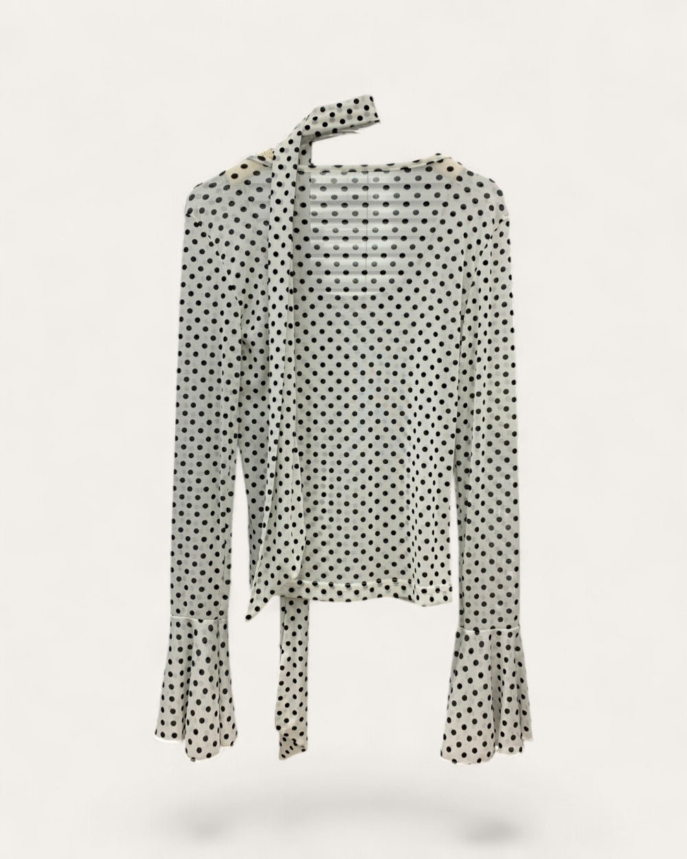 Sheer Polka Dot Tie Blouse - Zilvina