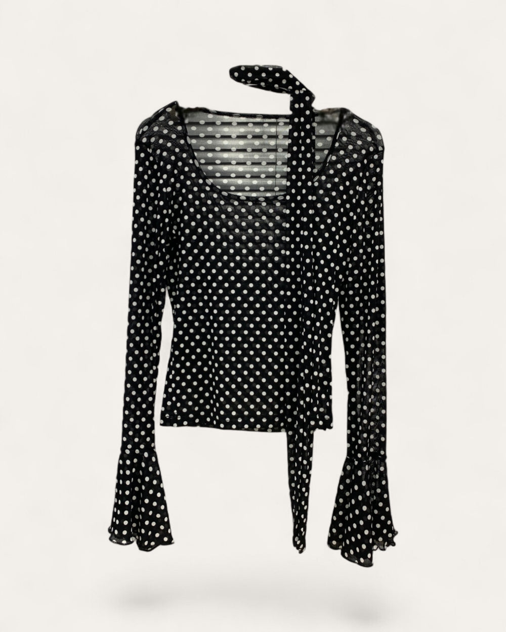 Sheer Polka Dot Tie Blouse - Zilvina