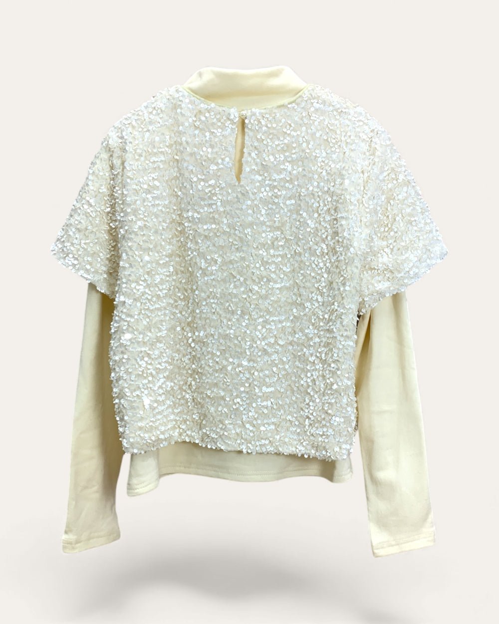 Short Sleeve Sequin Bow Layered Top - Zilvina