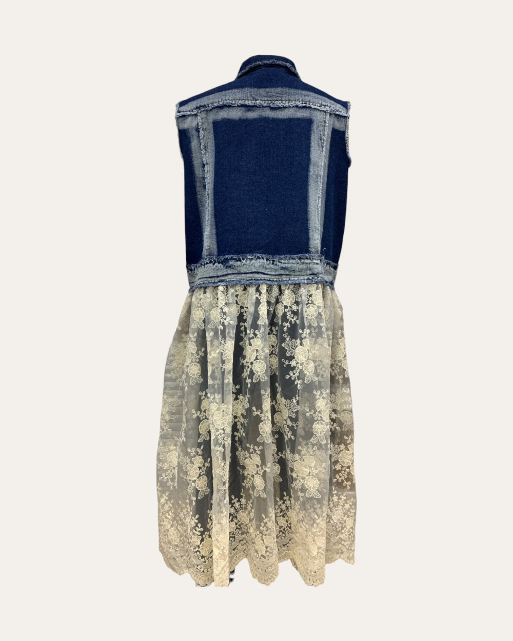 Sleeveless Denim Lace Panel Midi Dress - Zilvina
