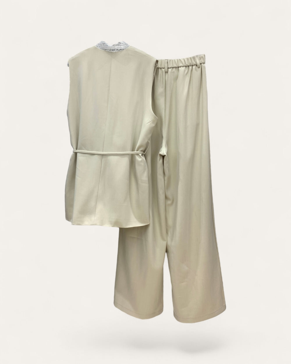 Sleeveless Lace Insert Vest & Pants Set - Zilvina