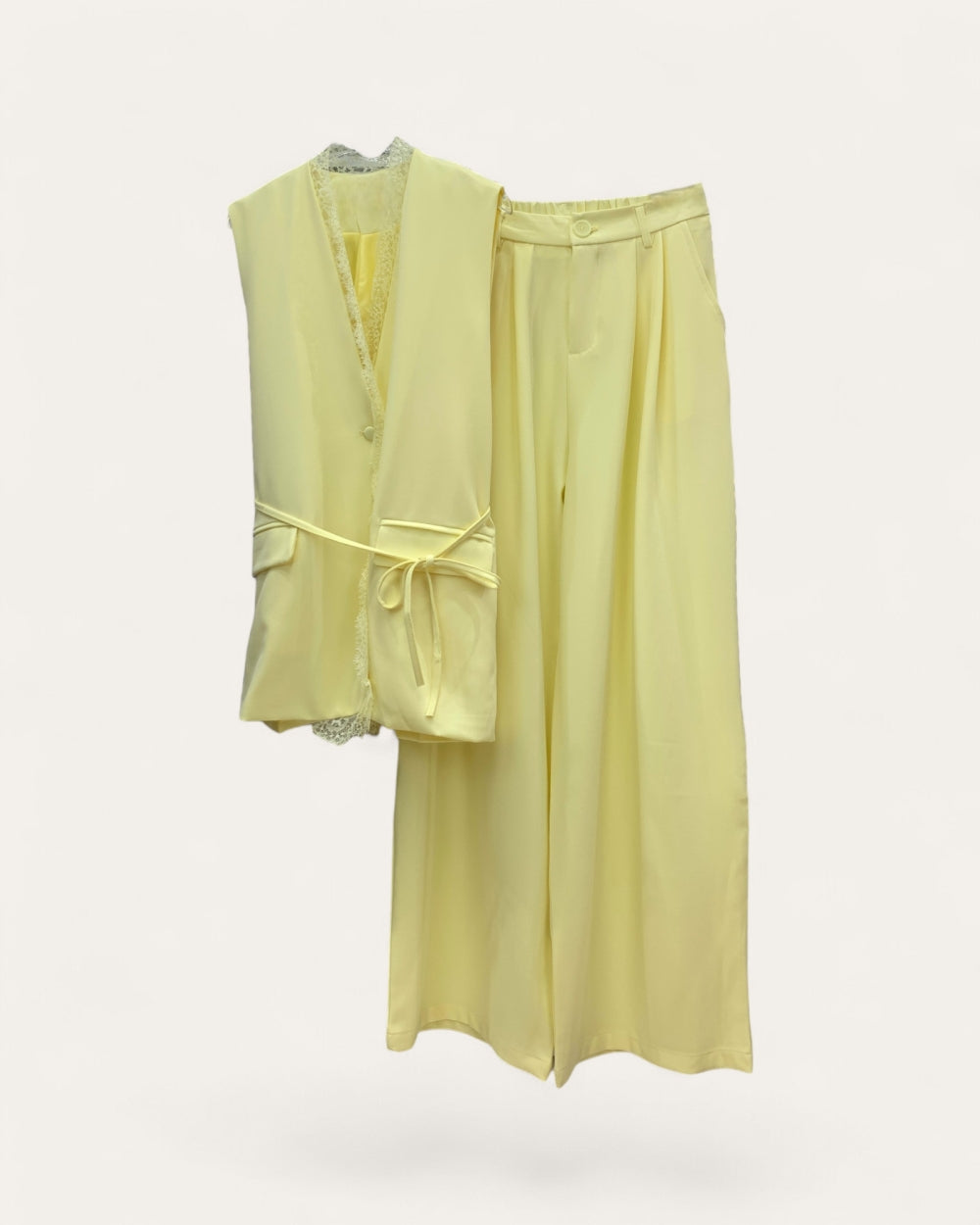 Sleeveless Lace Insert Vest & Pants Set - Zilvina