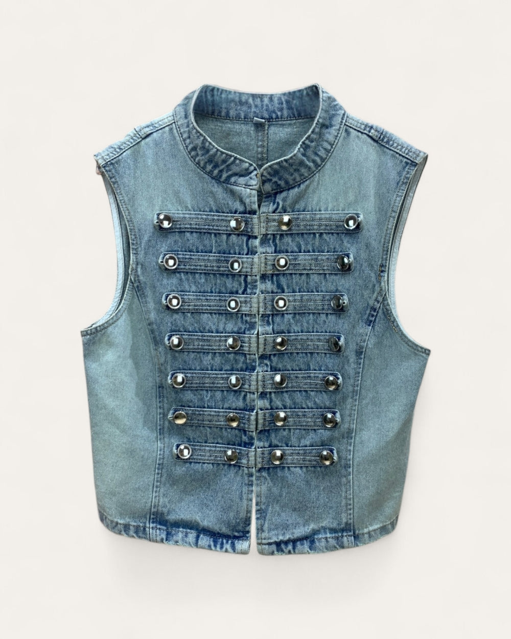 Sleeveless Military Denim Vest - Zilvina