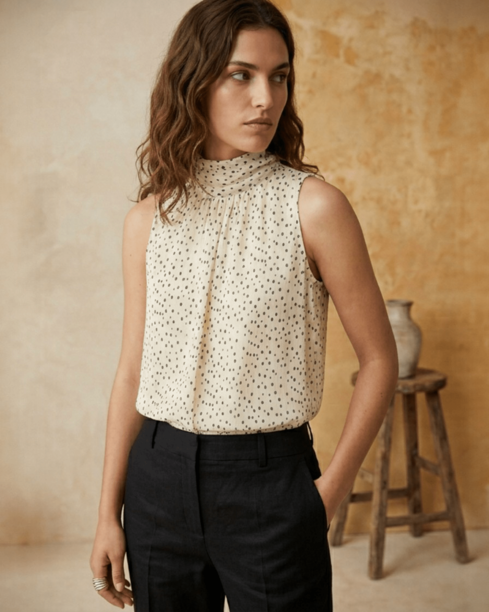 Sleeveless Polka Dot Blouse - Zilvina
