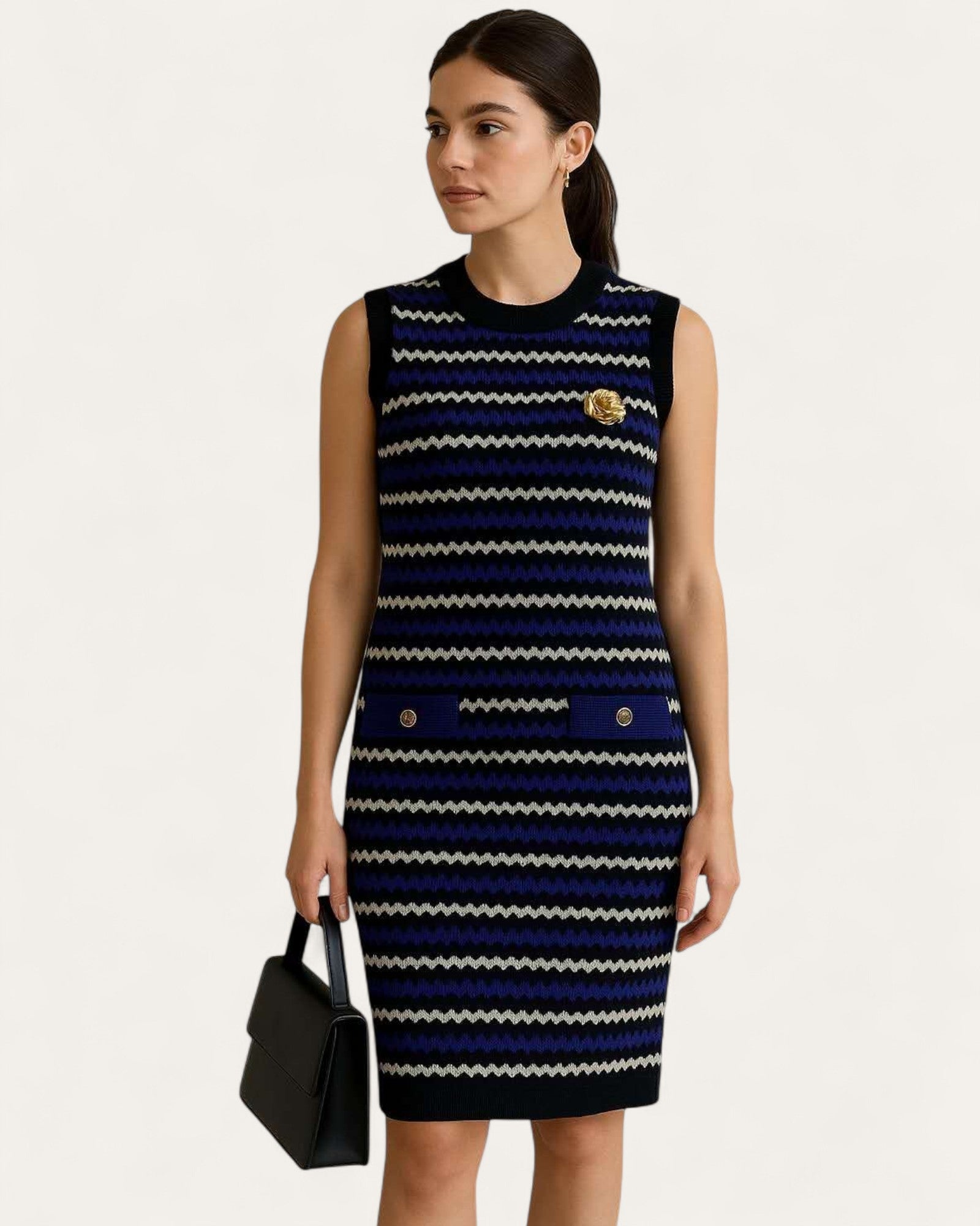 Sleeveless Striped Knit Dress - Zilvina