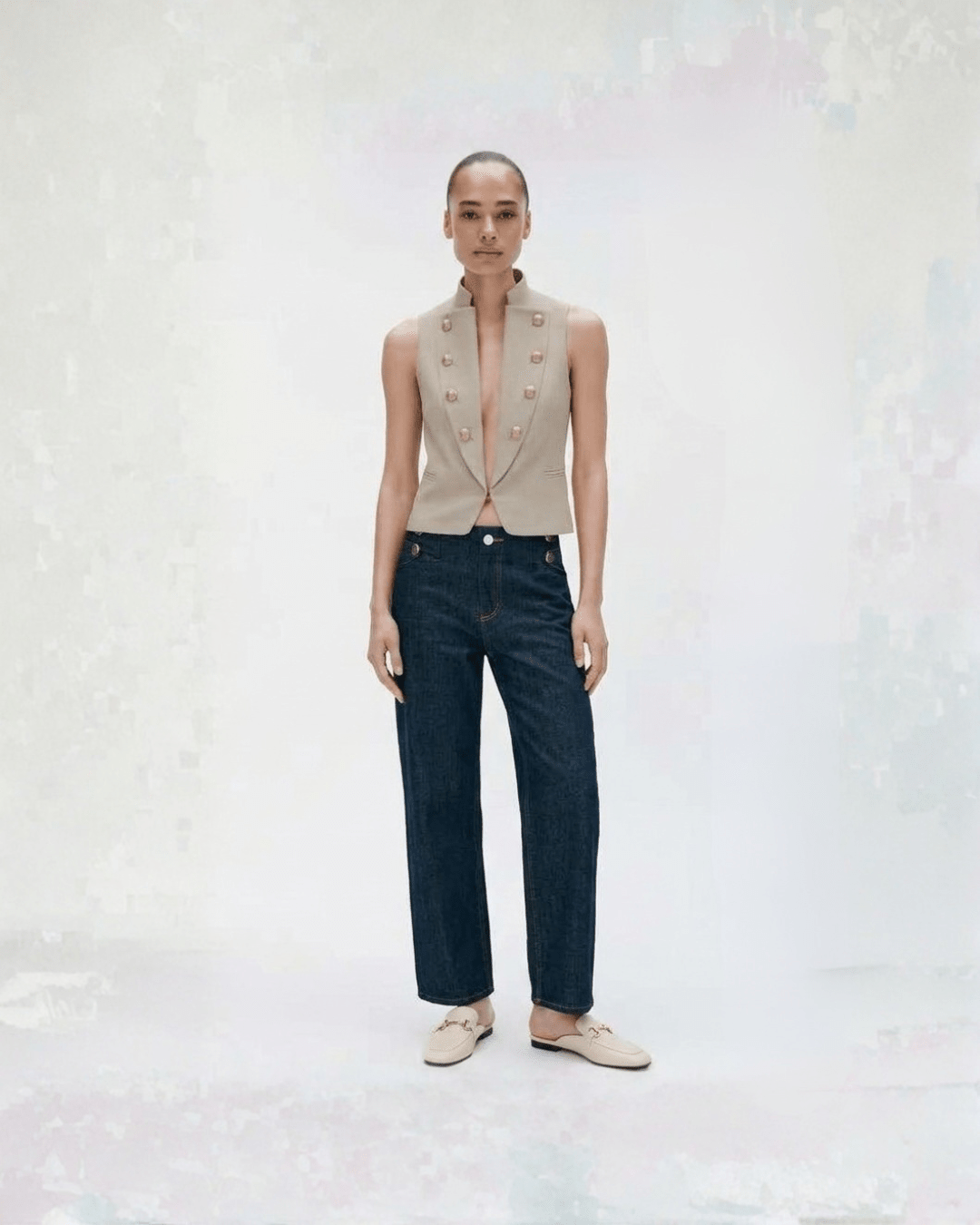 Sleeveless Structured Button Vest - Zilvina