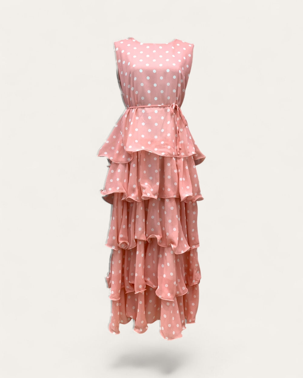 Sleeveless Tiered Polka Dot Maxi Dress - Zilvina