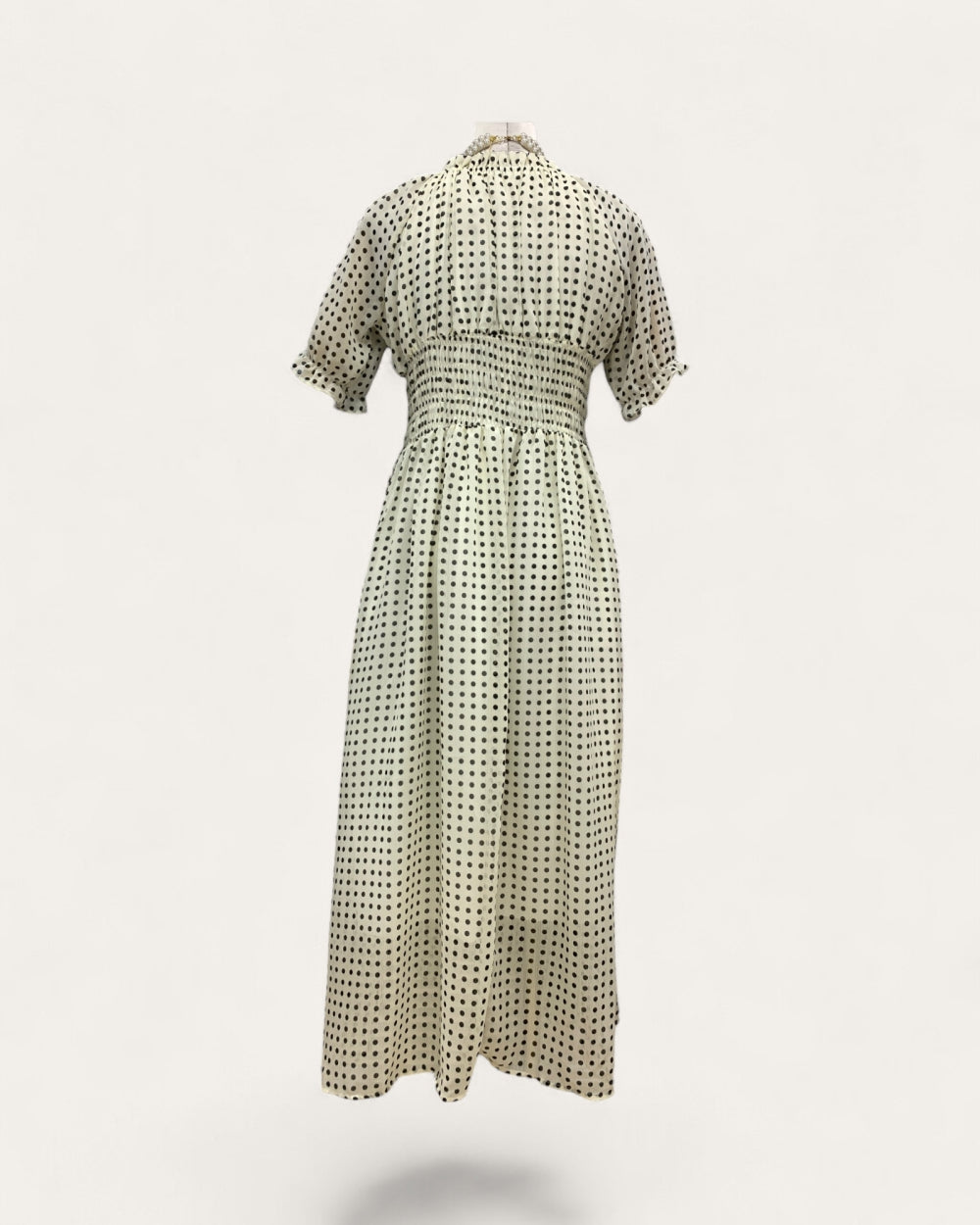 Smocked Polka Dot Midi Dress - Zilvina