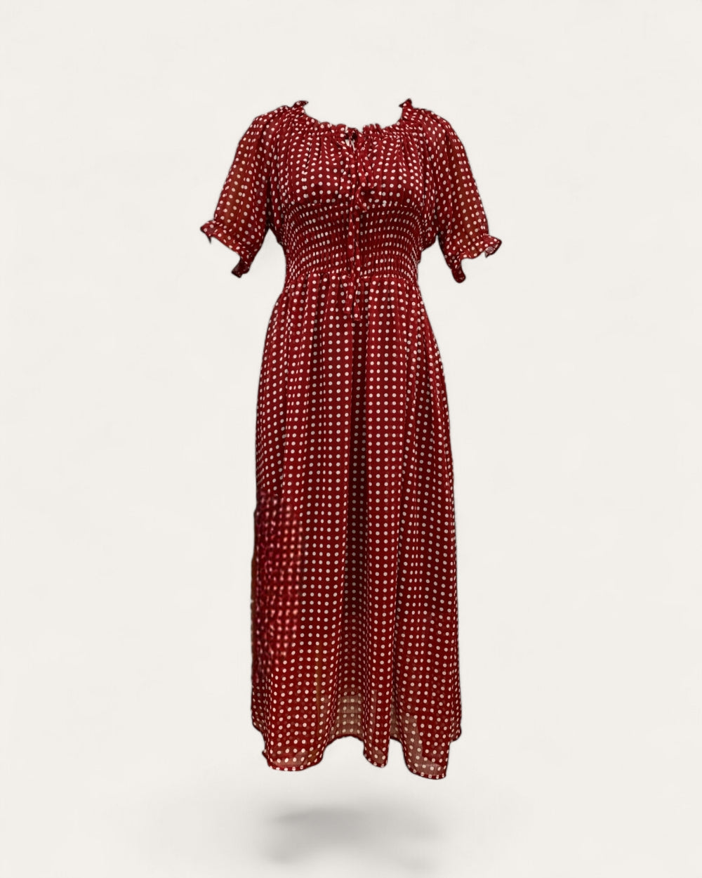 Smocked Polka Dot Midi Dress - Zilvina