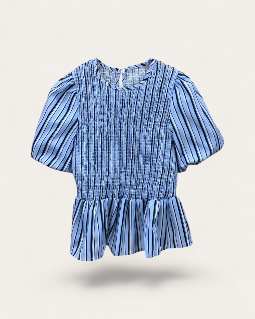 Smocked Stripe Puff Sleeve Blouse - Zilvina