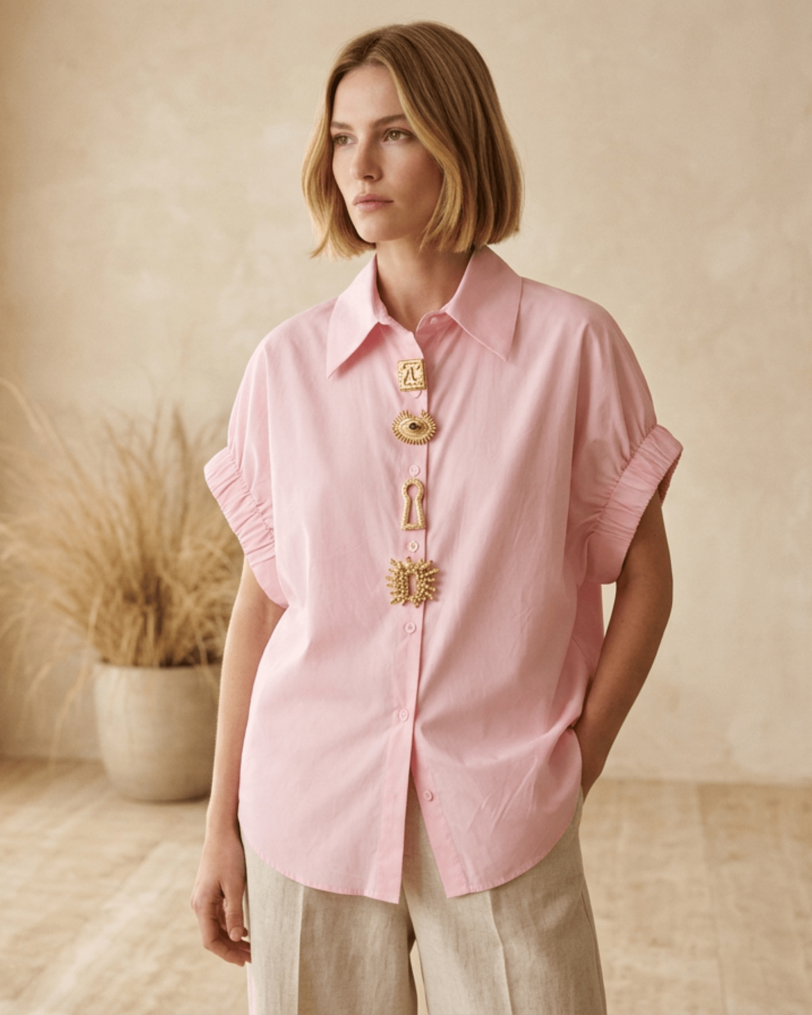 Statement Button Shirt with Embellishments - Zilvina