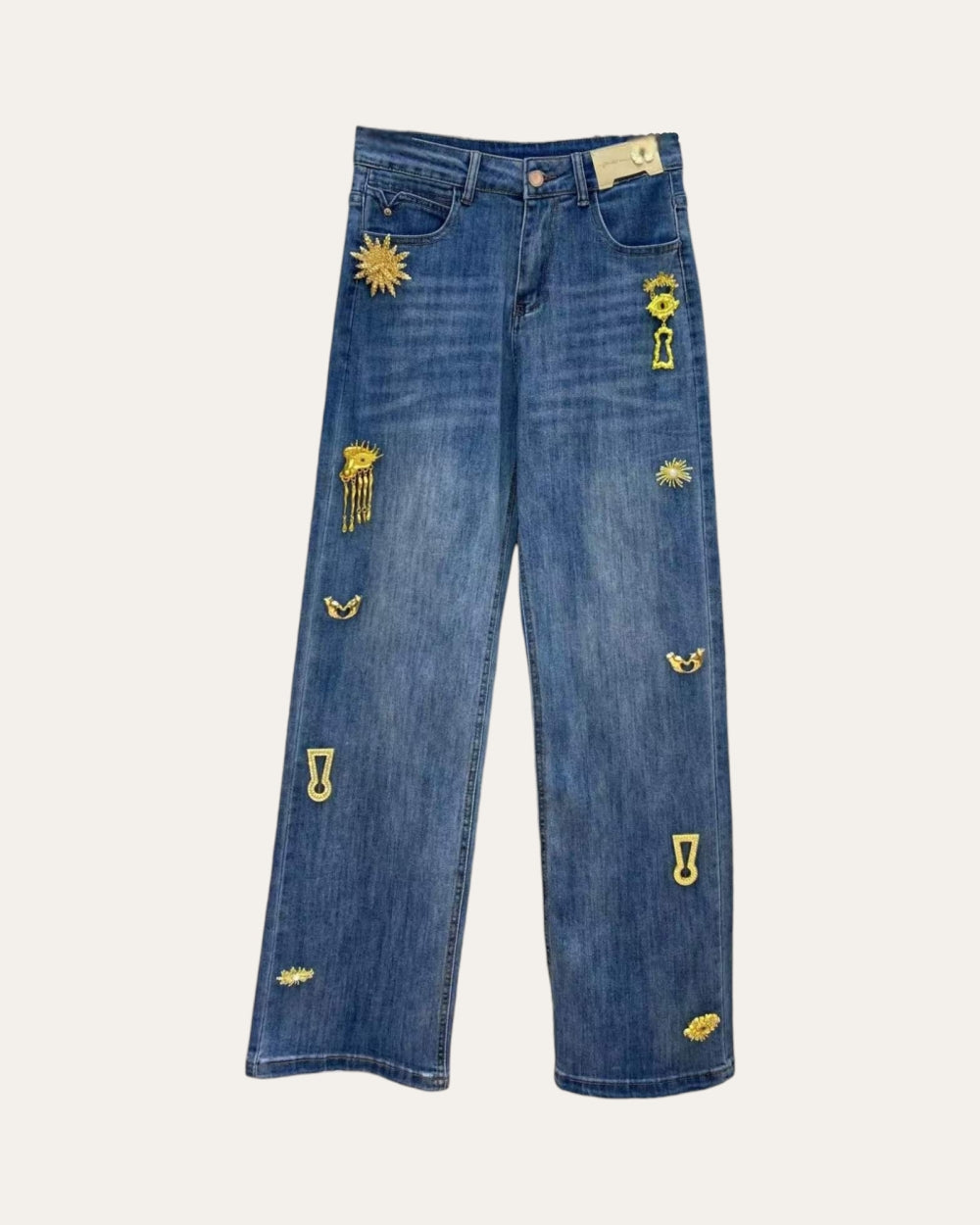 Statement Embellished Straight Jeans - Zilvina