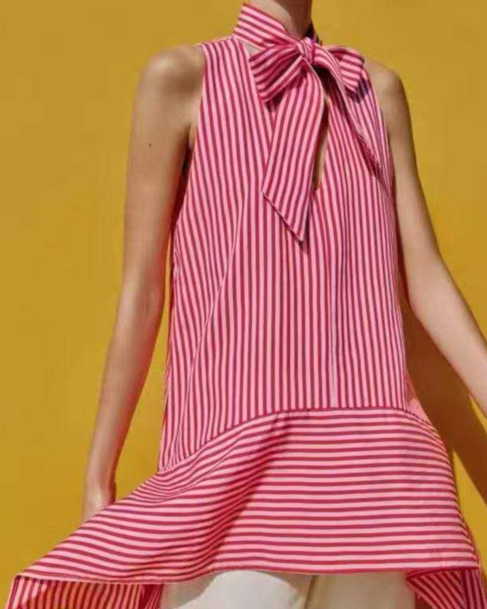 Stripe Bow-Neck Tunic Top - Zilvina