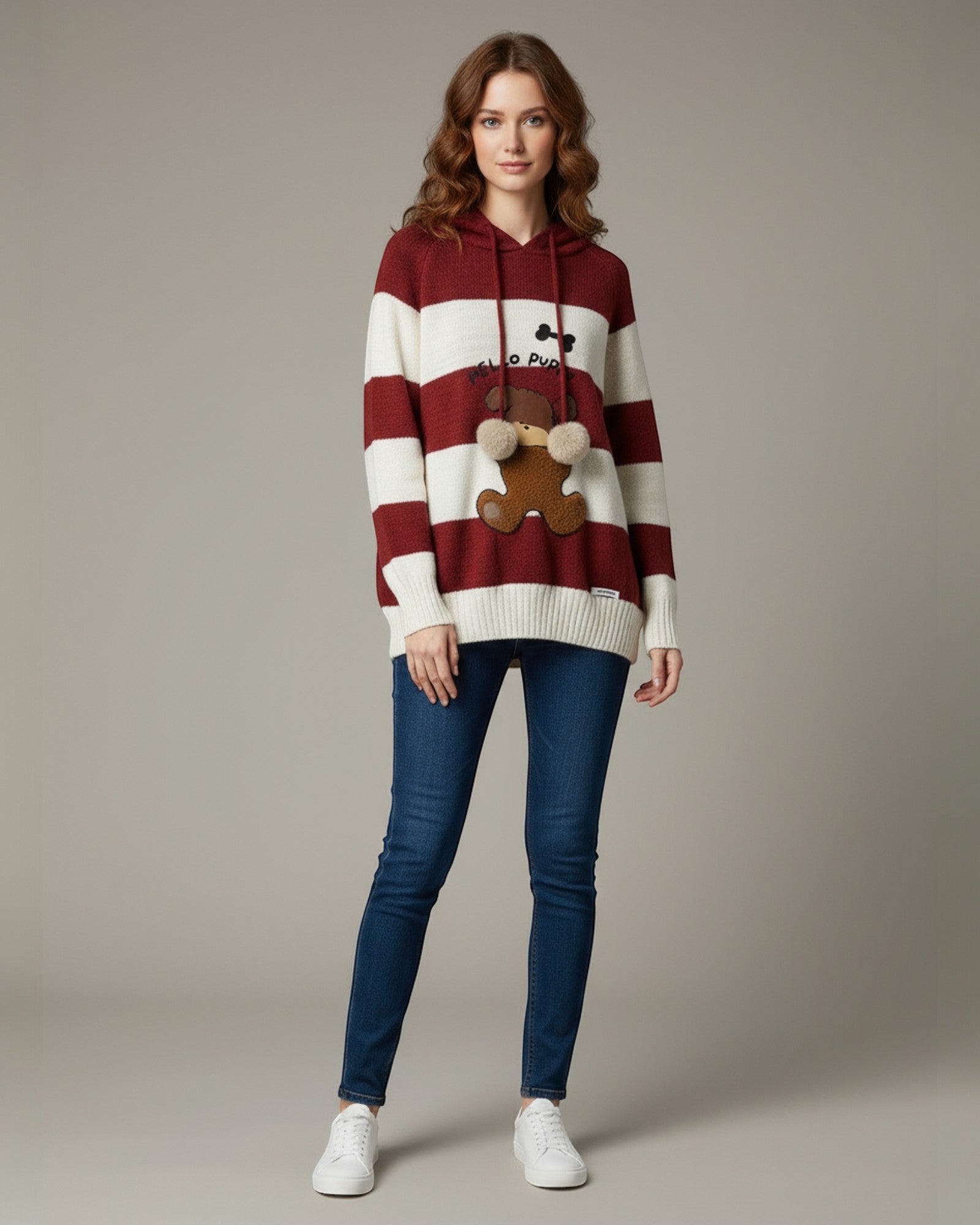 Striped Bear Hoodie Knit - Zilvina