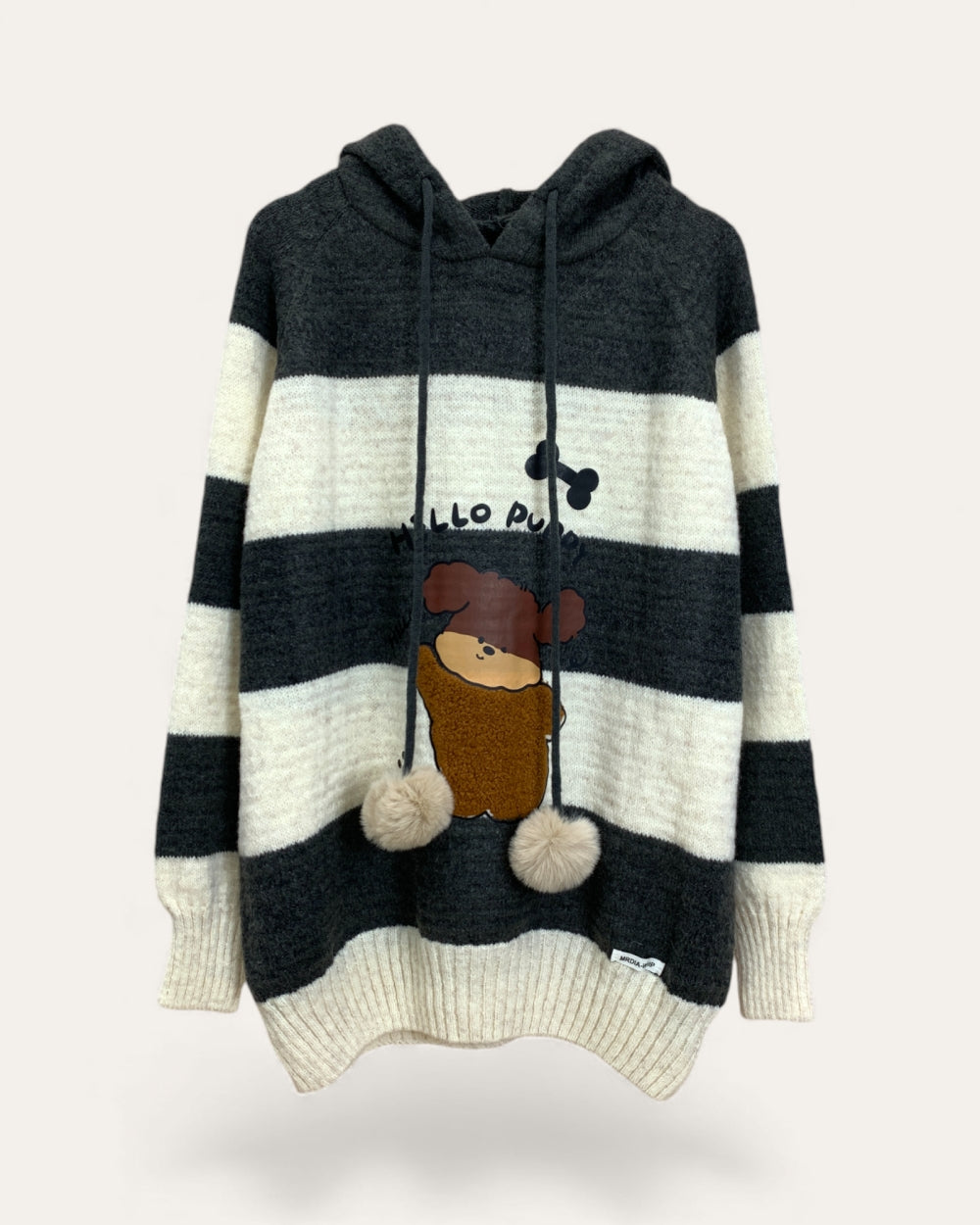 Striped Bear Hoodie Knit - Zilvina