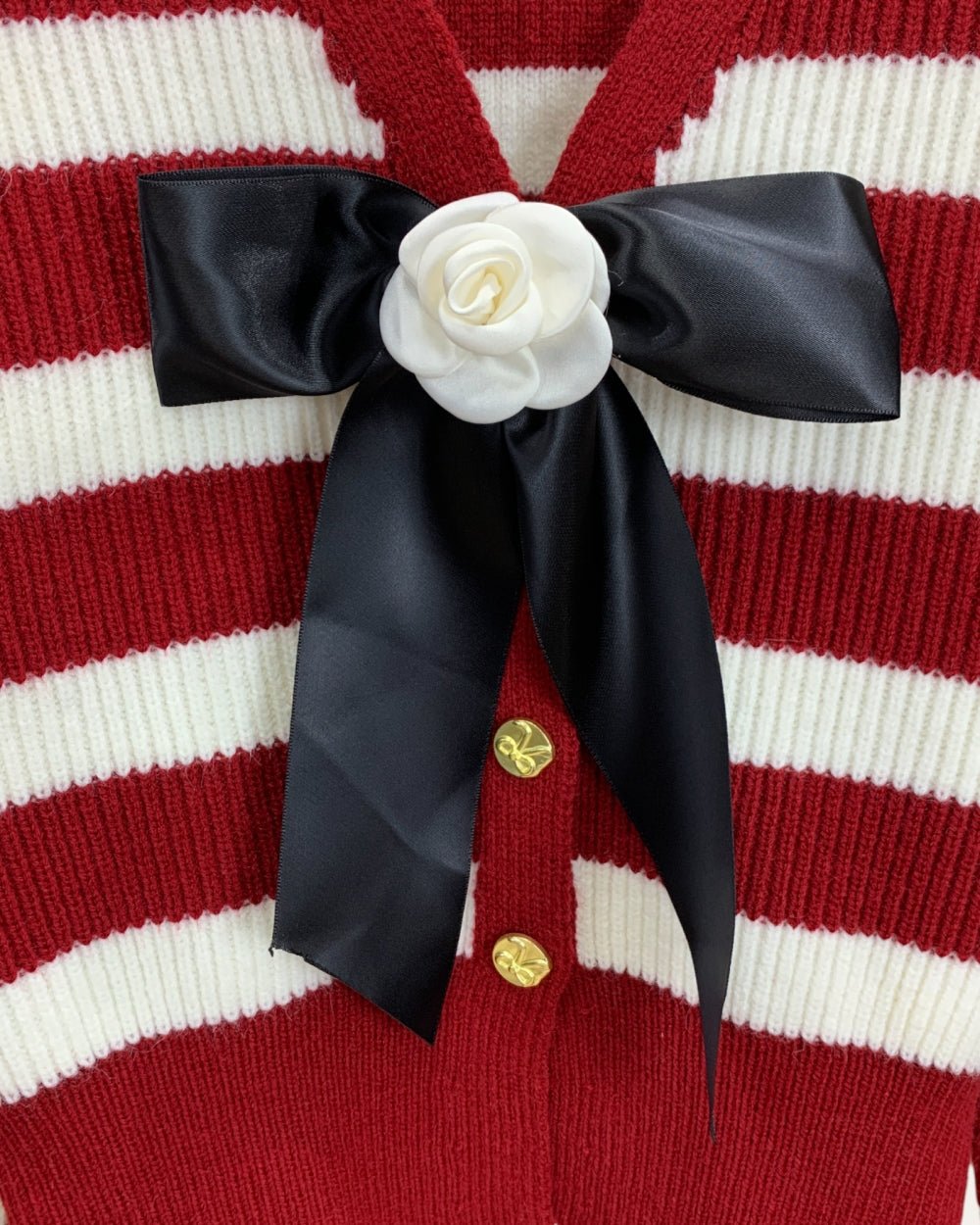 Striped Bow Knit Cardigan - Zilvina