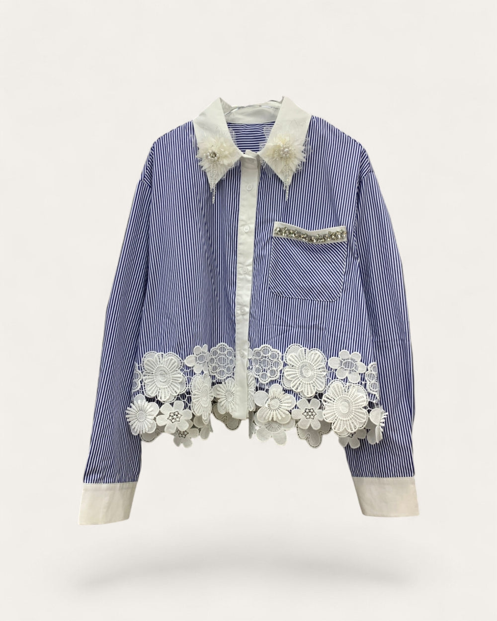 Striped Embellished Shirt - Zilvina
