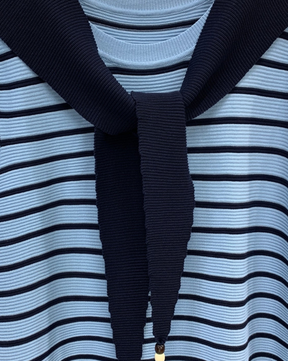 Striped Knit Midi Dress with Scarf Detail - Zilvina