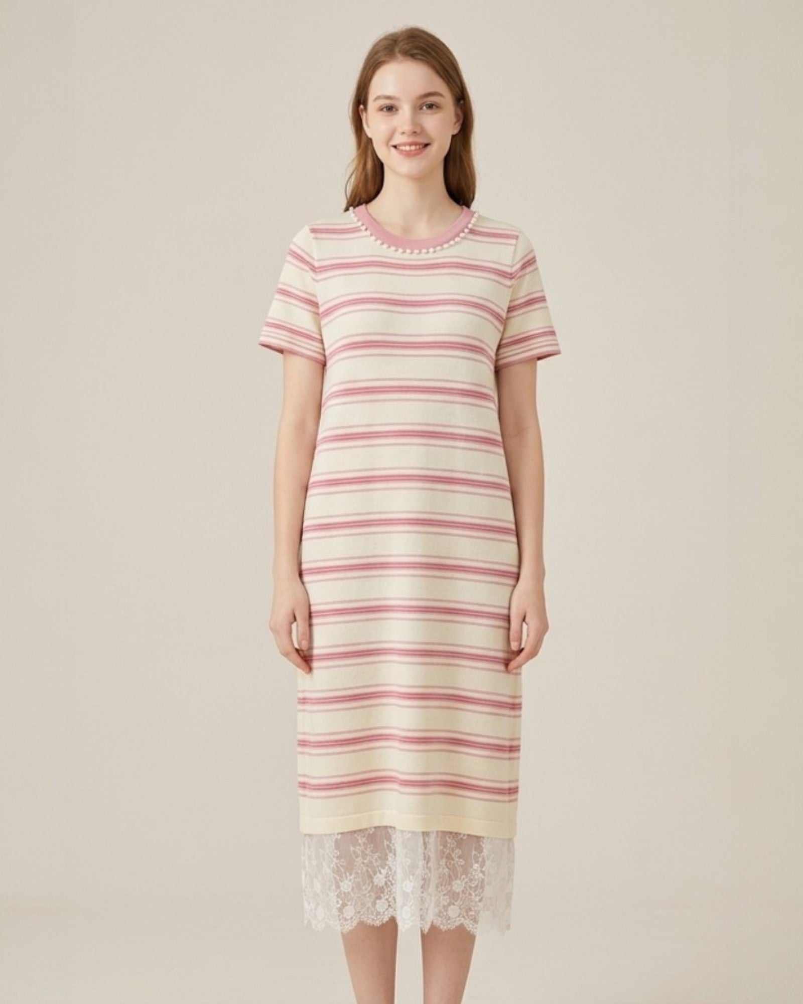 Striped Lace Hem Knit Dress - Zilvina