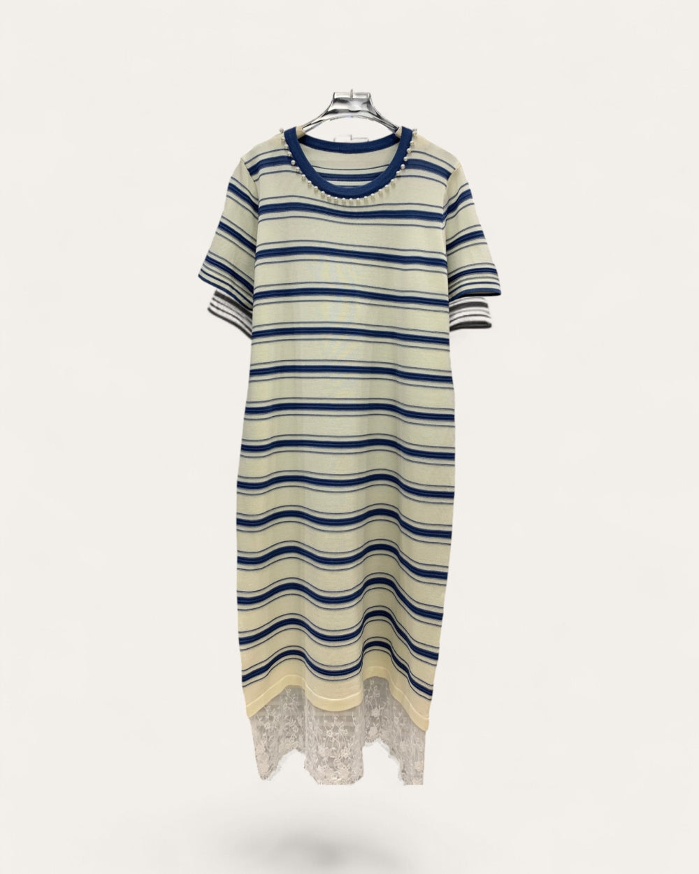 Striped Lace Hem Knit Dress - Zilvina
