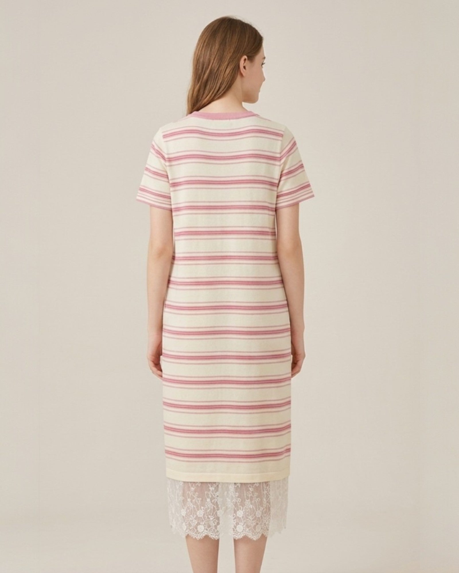 Striped Lace Hem Knit Dress - Zilvina