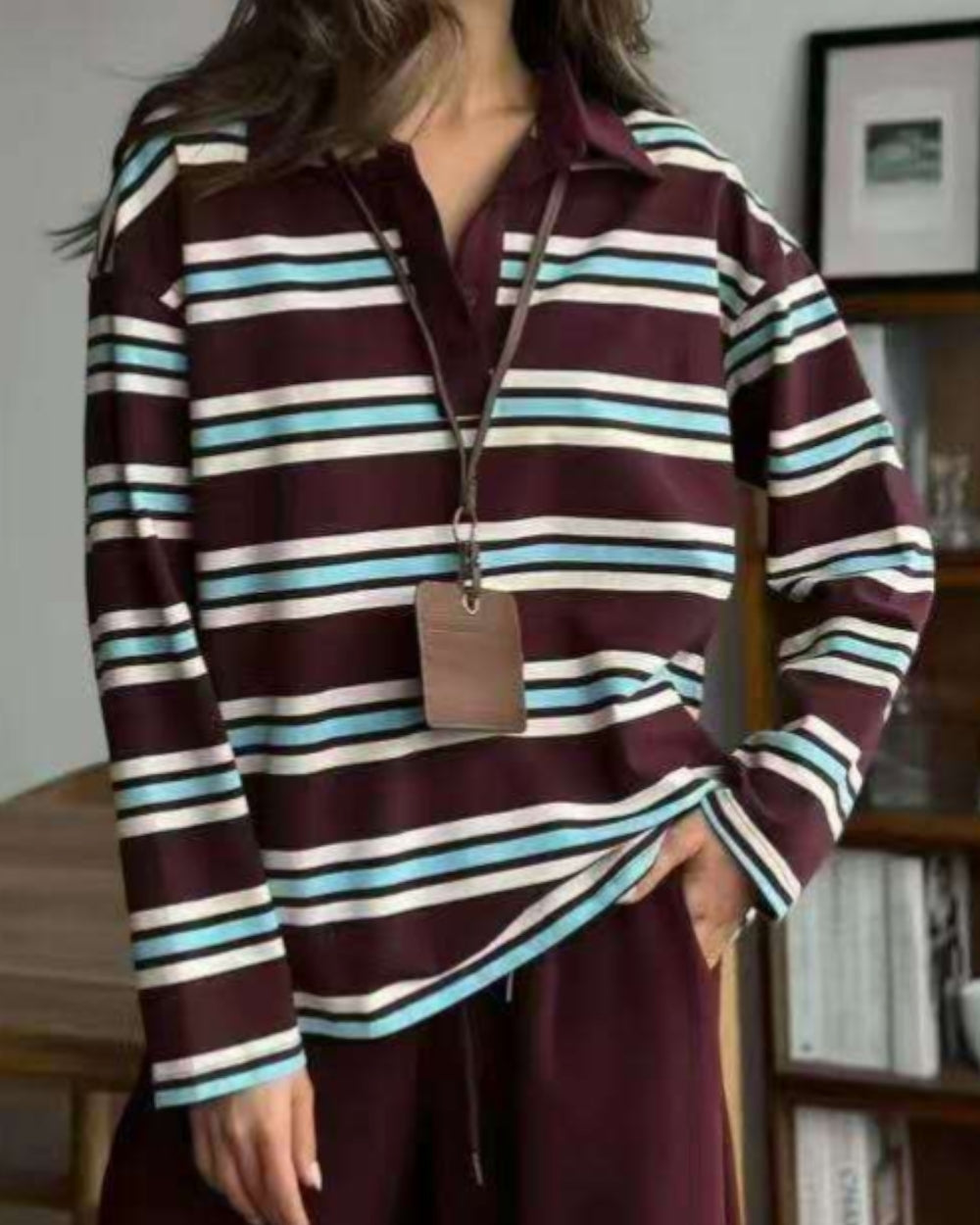 Striped Polo Long Sleeve Top - Zilvina