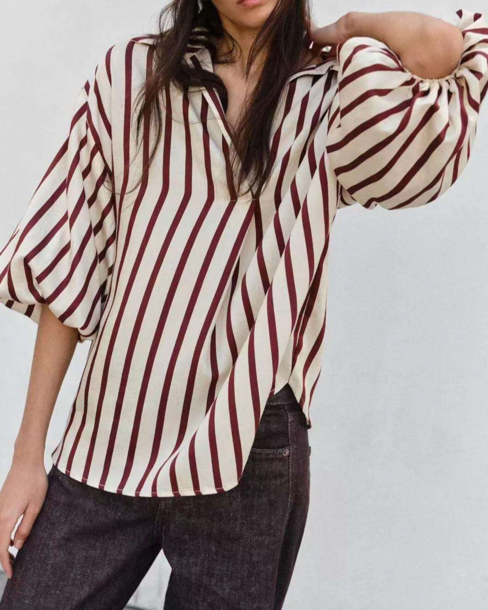 Striped Puff Sleeve Blouse - Zilvina
