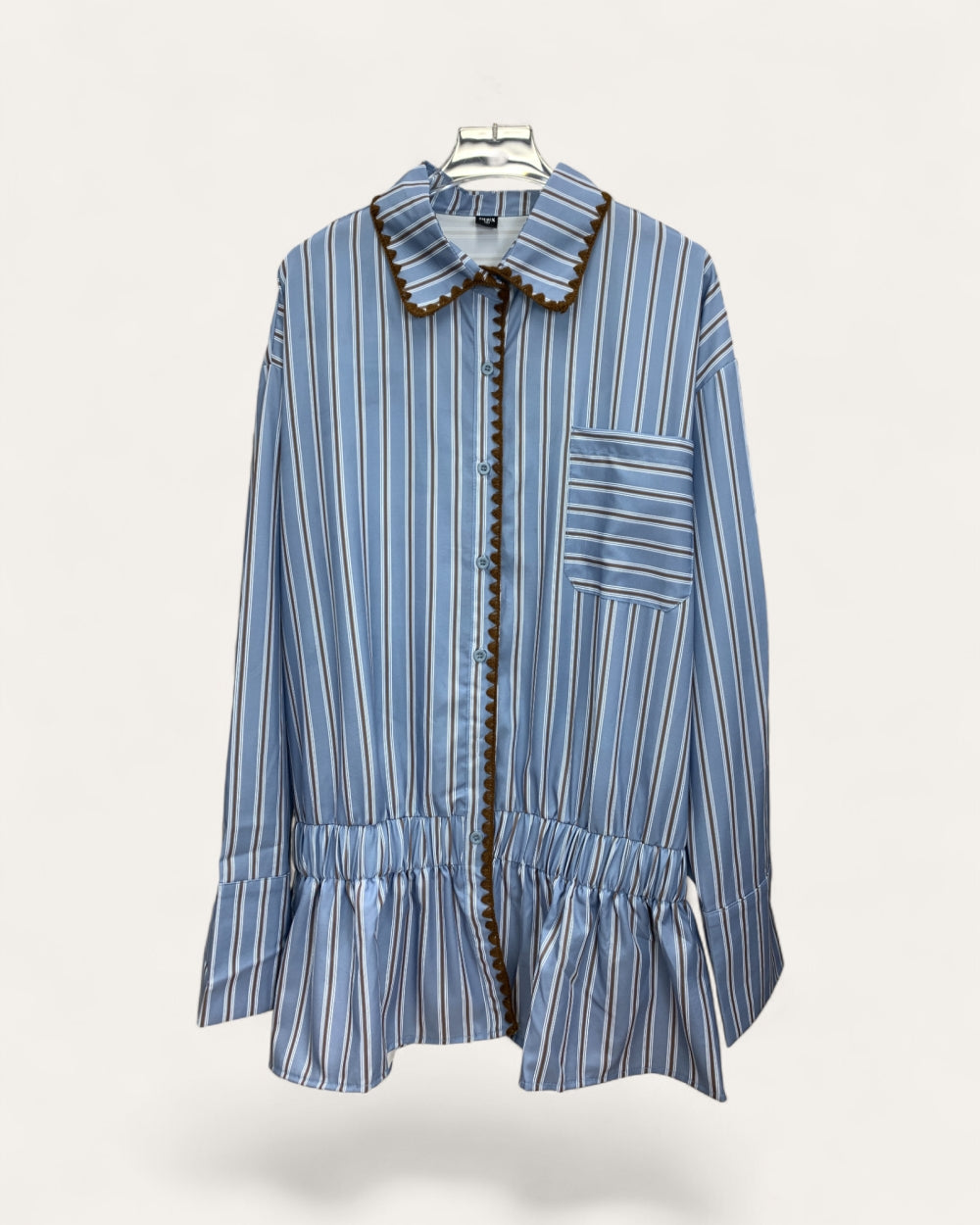 Striped Ruffle Hem Shirt Dress - Zilvina