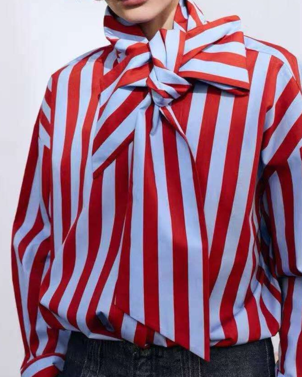 Striped Tie - Neck Blouse - Zilvina