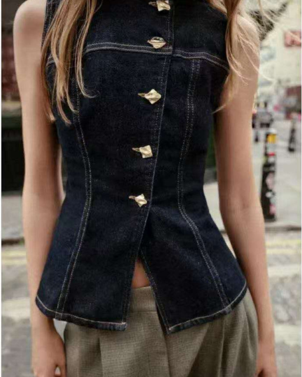 Structured Denim Sleeveless Top - Zilvina