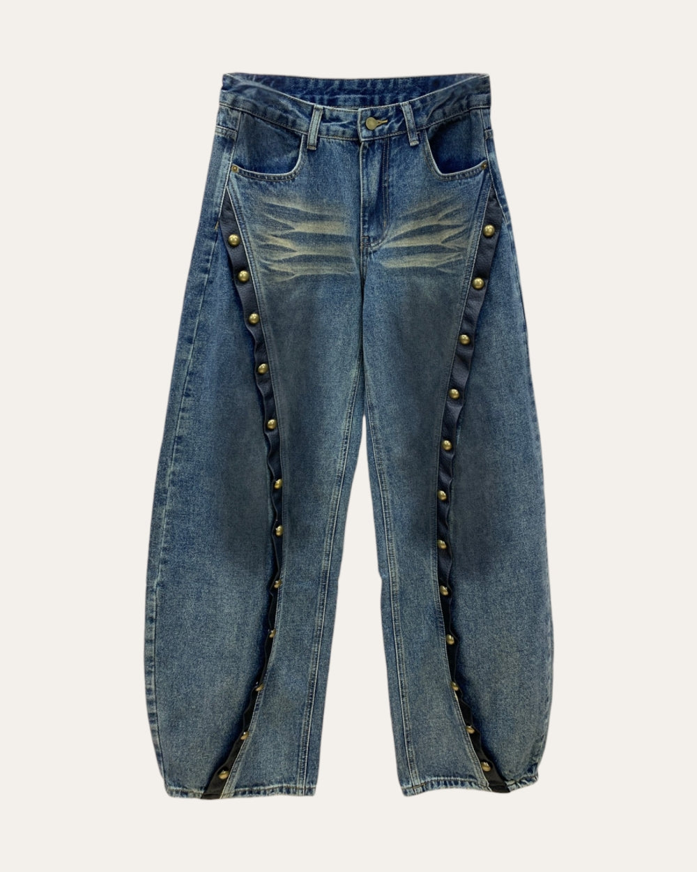 Stud Side Trim Barrel Jeans - Zilvina