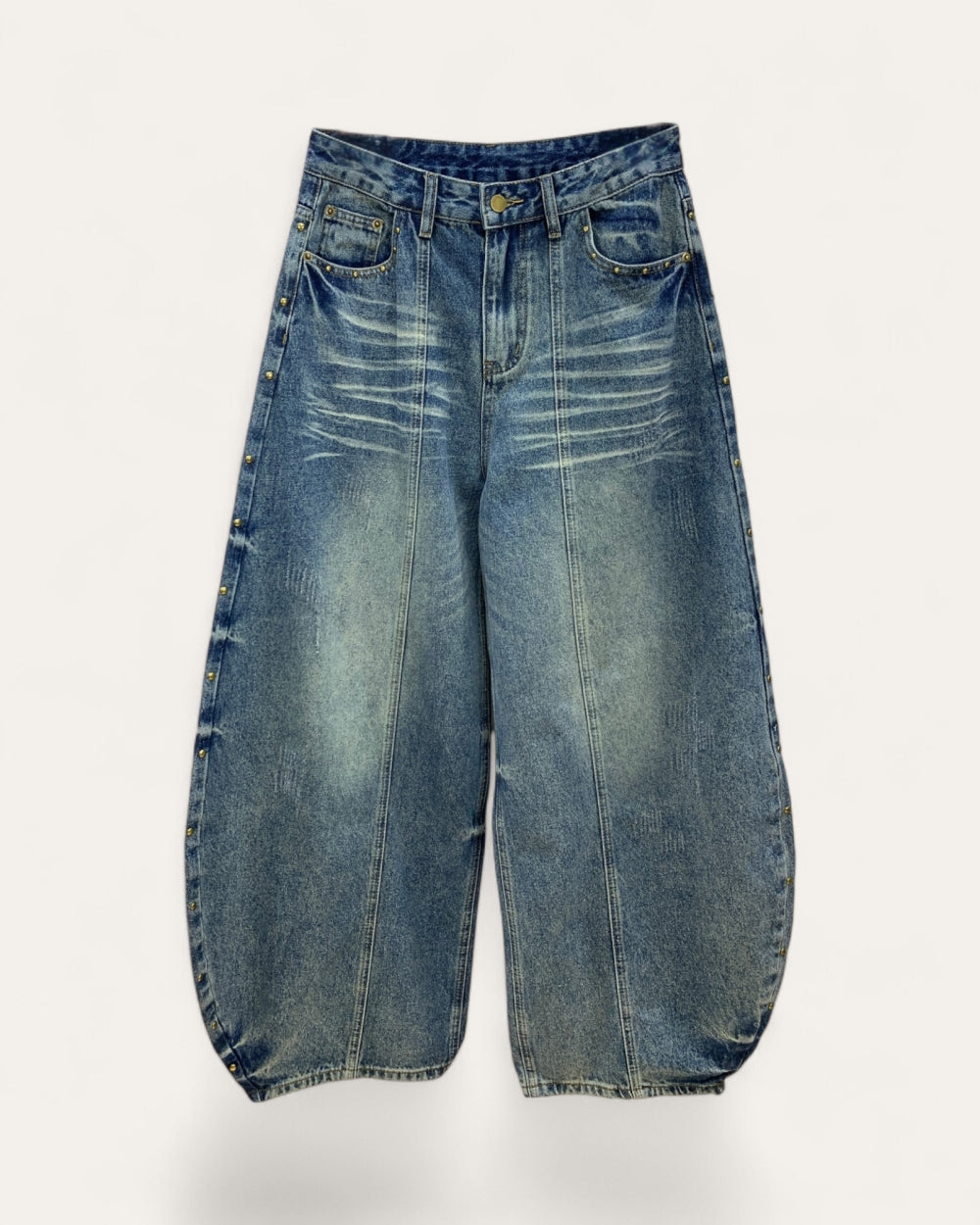 Studded Barrel Leg Washed Jeans - Zilvina