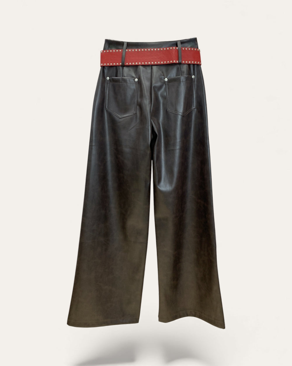 Studded Belt Faux Leather Pants - Zilvina
