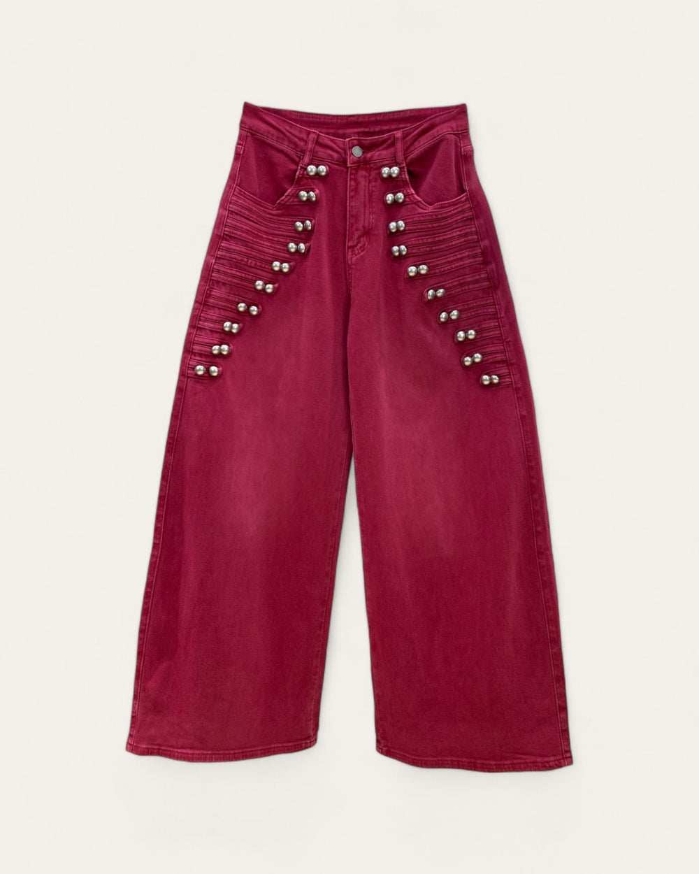 Studded Military Wide Leg Jeans - Zilvina