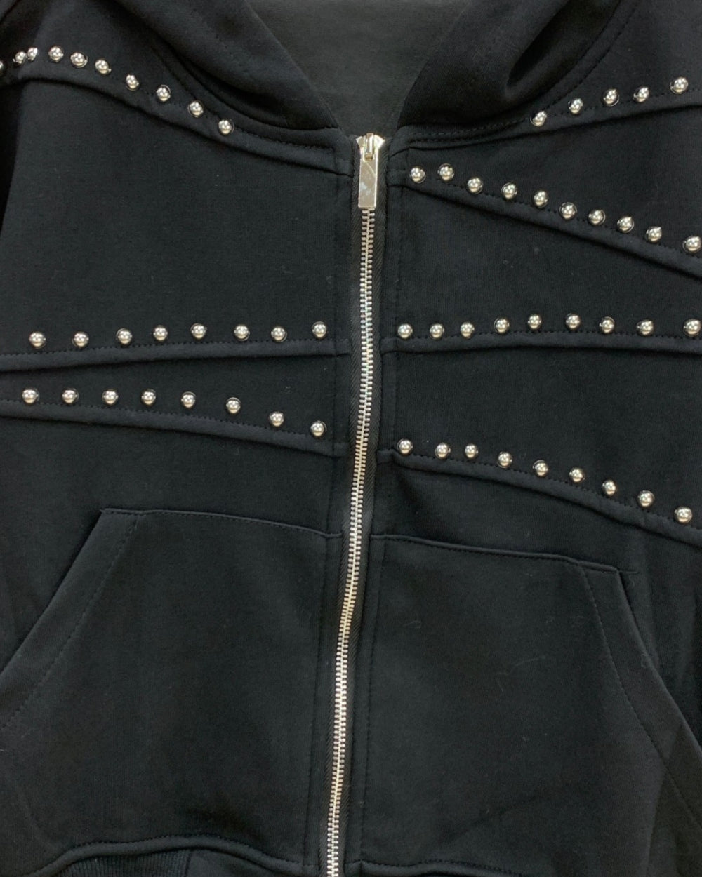 Studded Zip-Up Hoodie - Zilvina