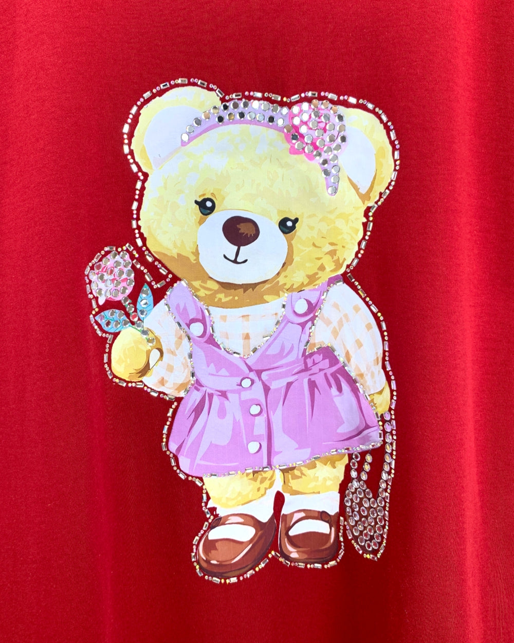 Teddy Bear Rhinestone Short Sleeve Tee - Zilvina