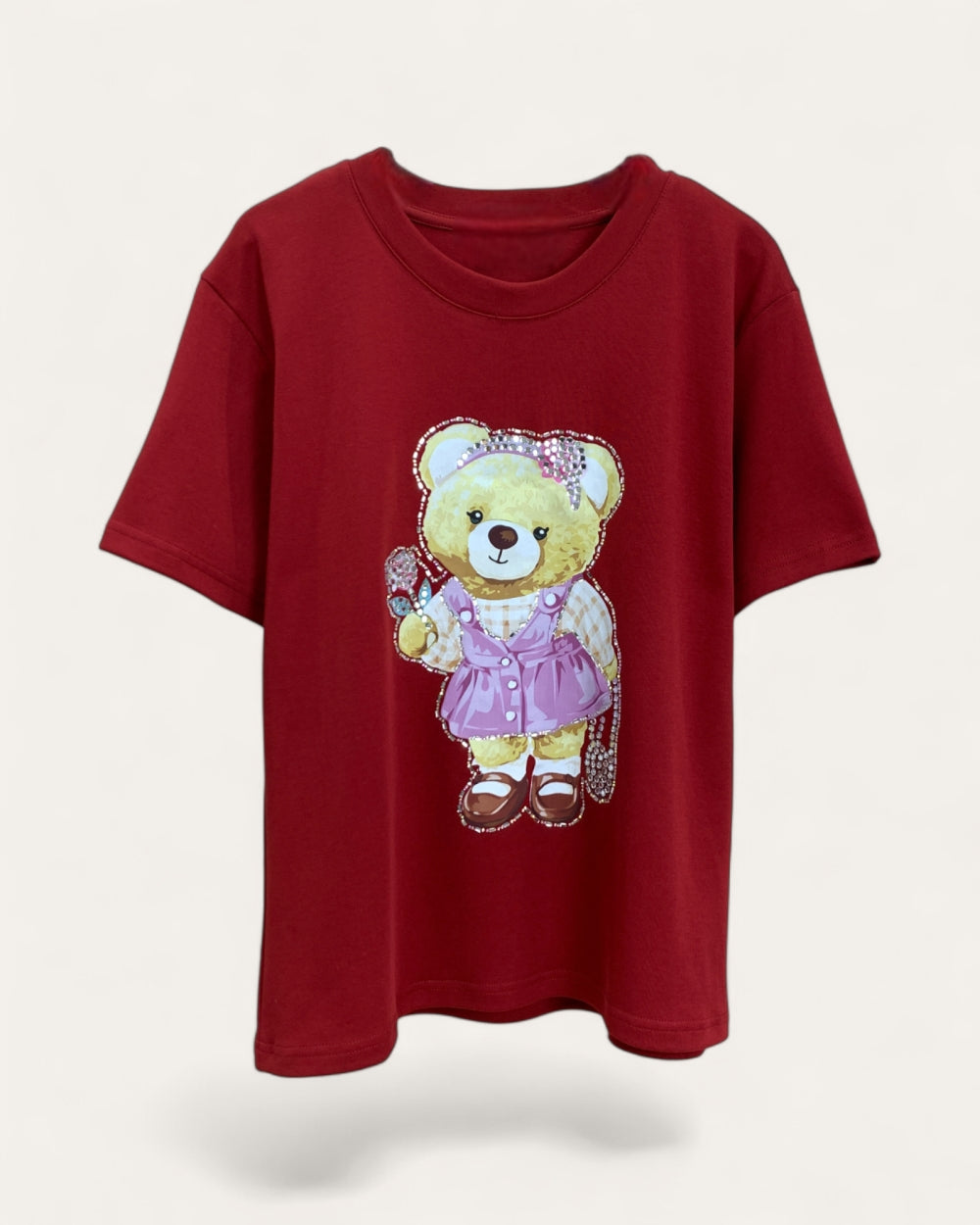 Teddy Bear Rhinestone Short Sleeve Tee - Zilvina