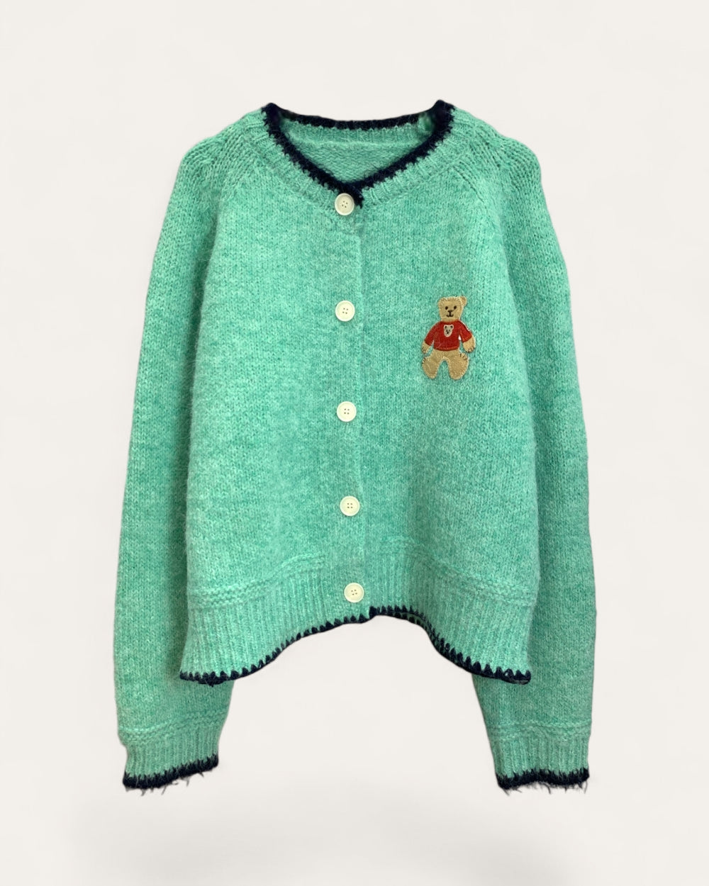 Teddy Embroidery Button Cardigan - Zilvina