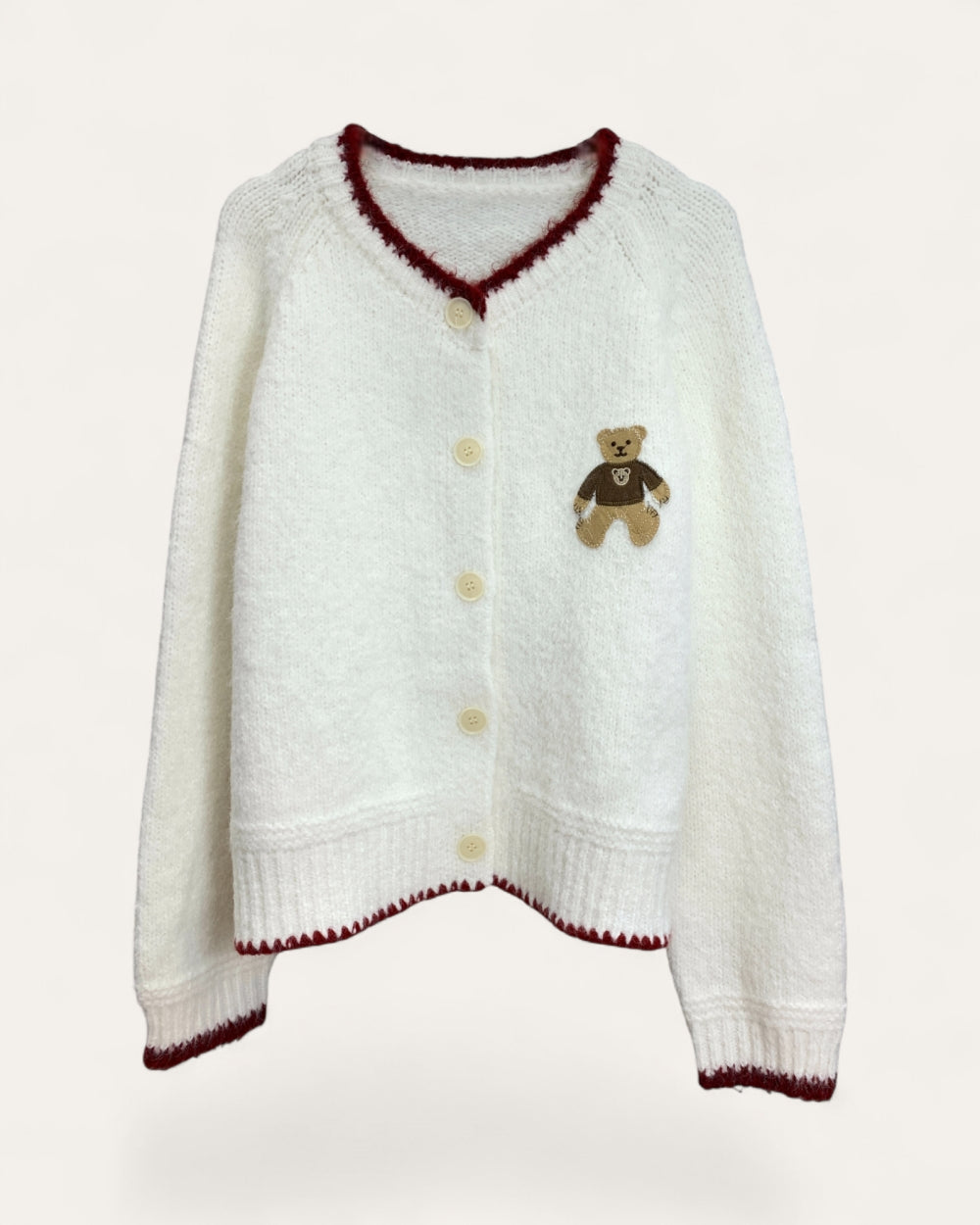 Teddy Embroidery Button Cardigan - Zilvina
