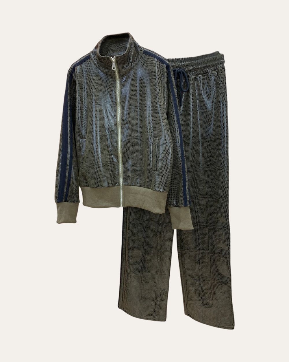 Textured Zip Jacket and Wide Leg Pants Set - Zilvina