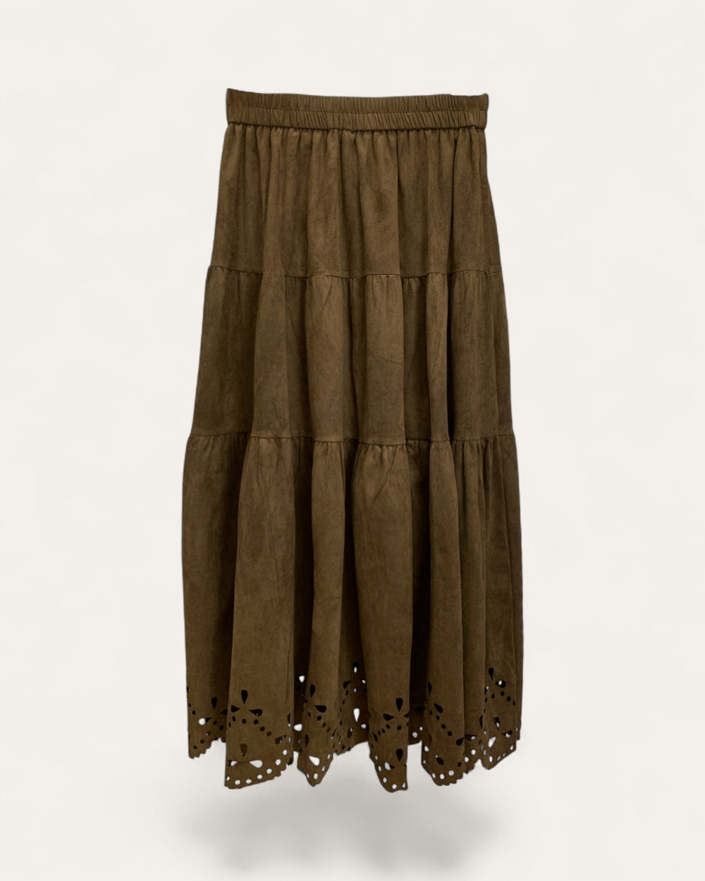 Tiered Faux Suede Midi Skirt - Zilvina