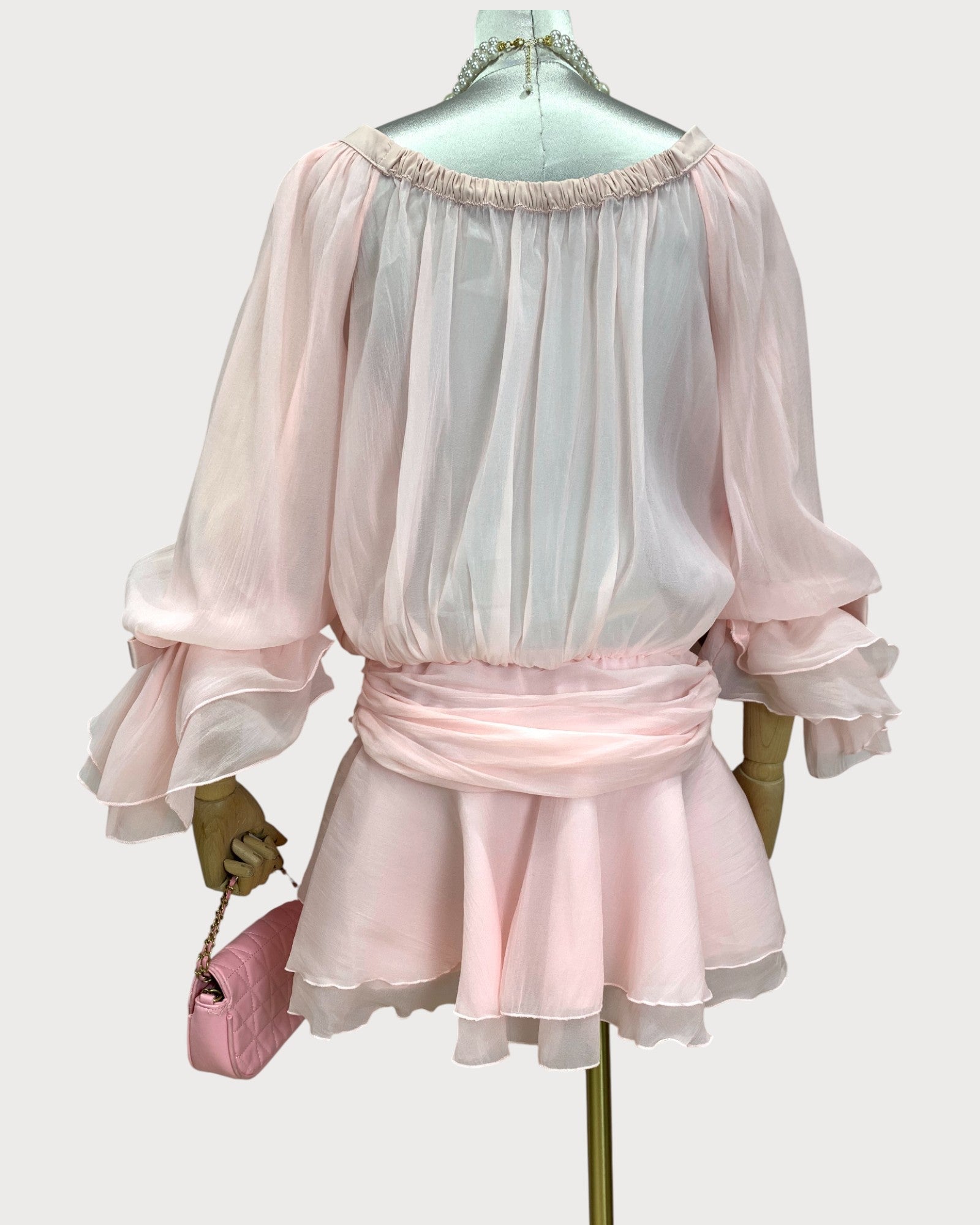 Tiered Ruffle Hem Off - Shoulder Mini Dress with Bow Detail - Zilvina