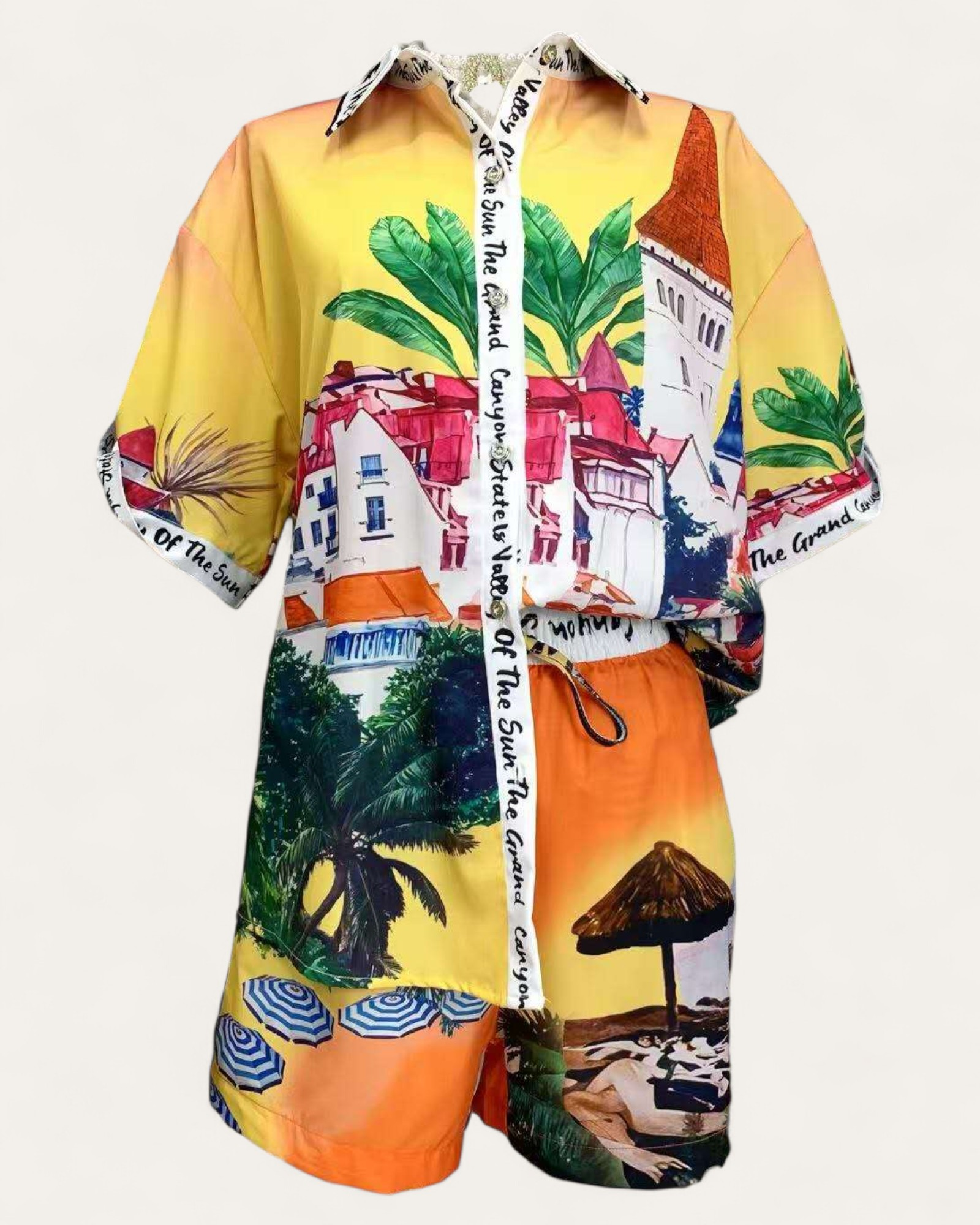 Tropical Sunset Print Shirt & Shorts Set - Zilvina