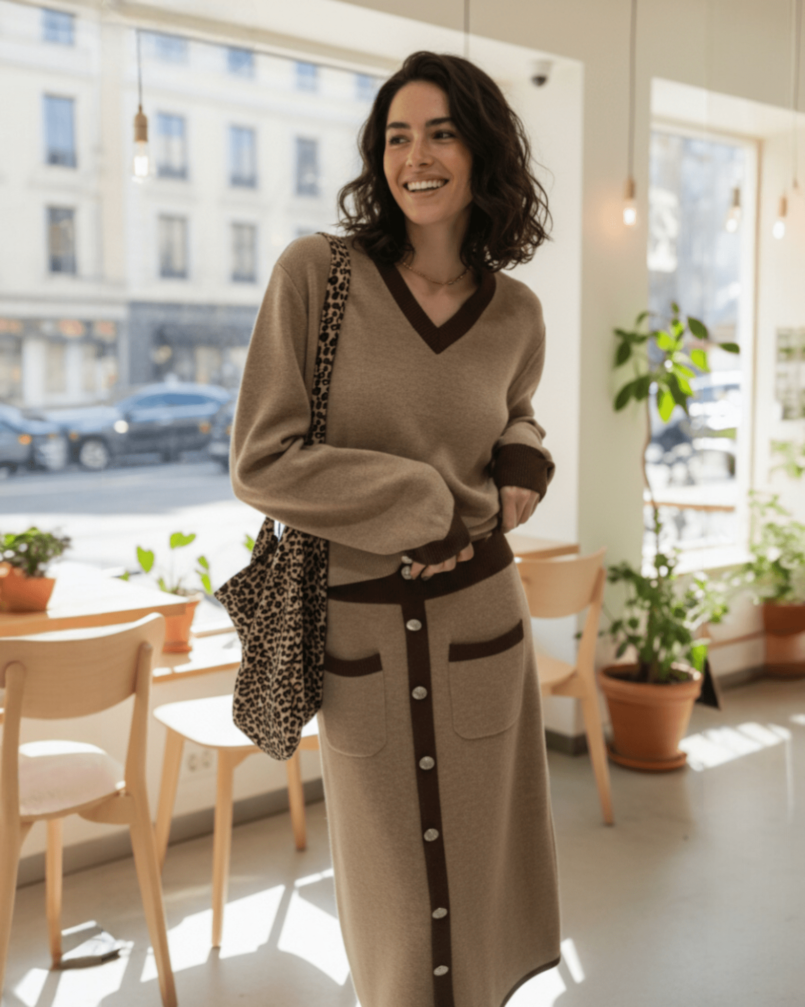 Two - Piece Knit Dress with Contrast Trim - Zilvina