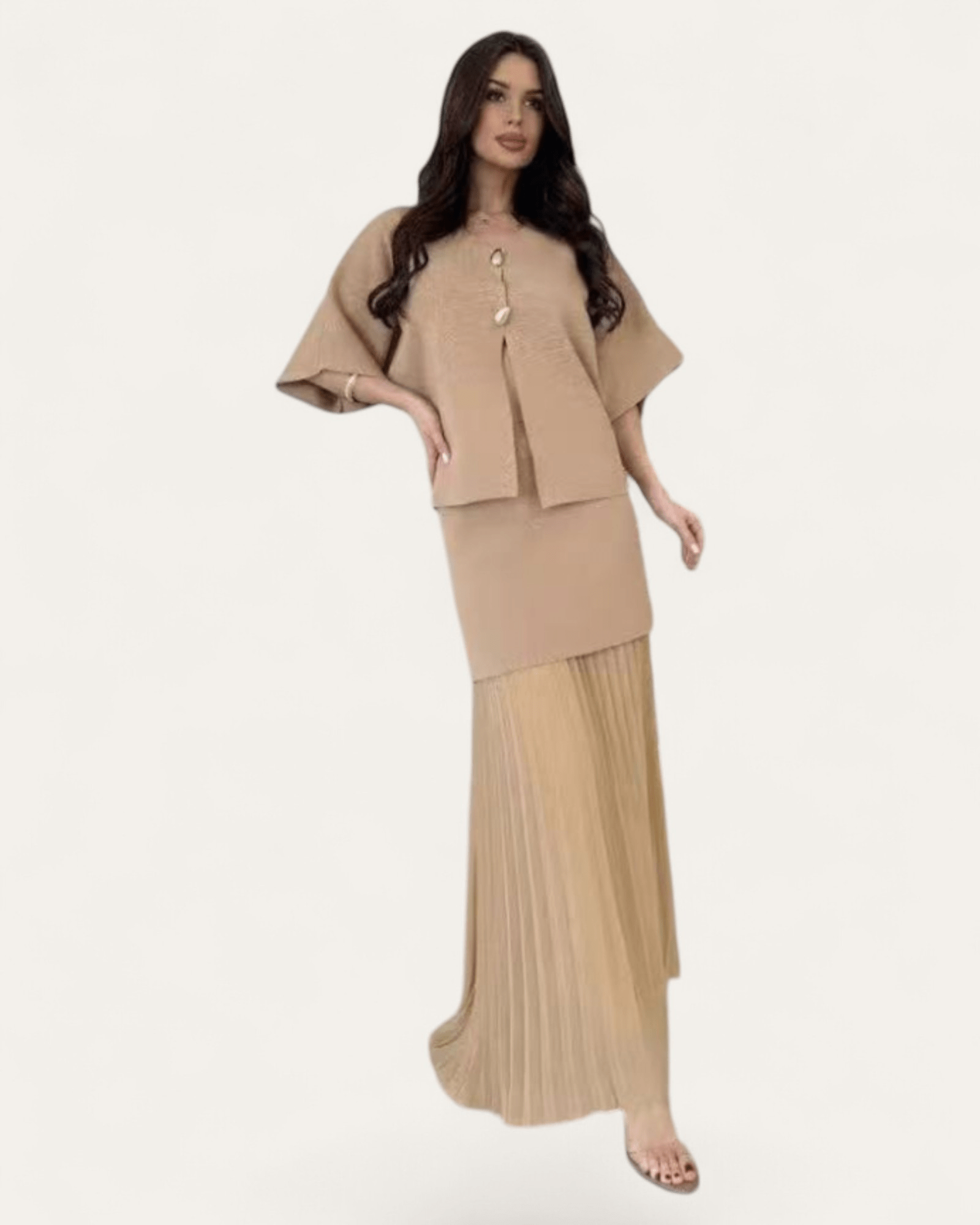 Two - Piece Knit Sets with Pleated Maxi Skirt - Zilvina