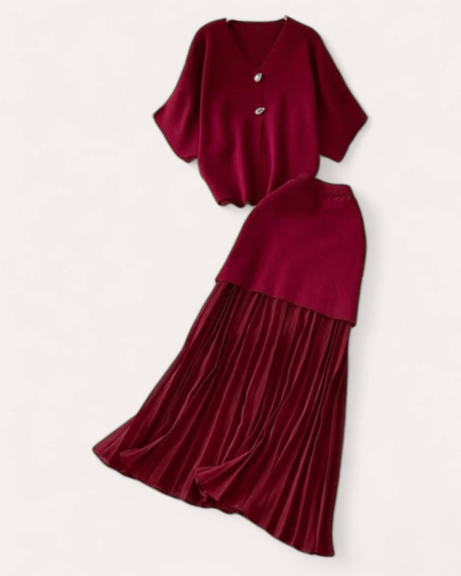 Two - Piece Knit Sets with Pleated Maxi Skirt - Zilvina