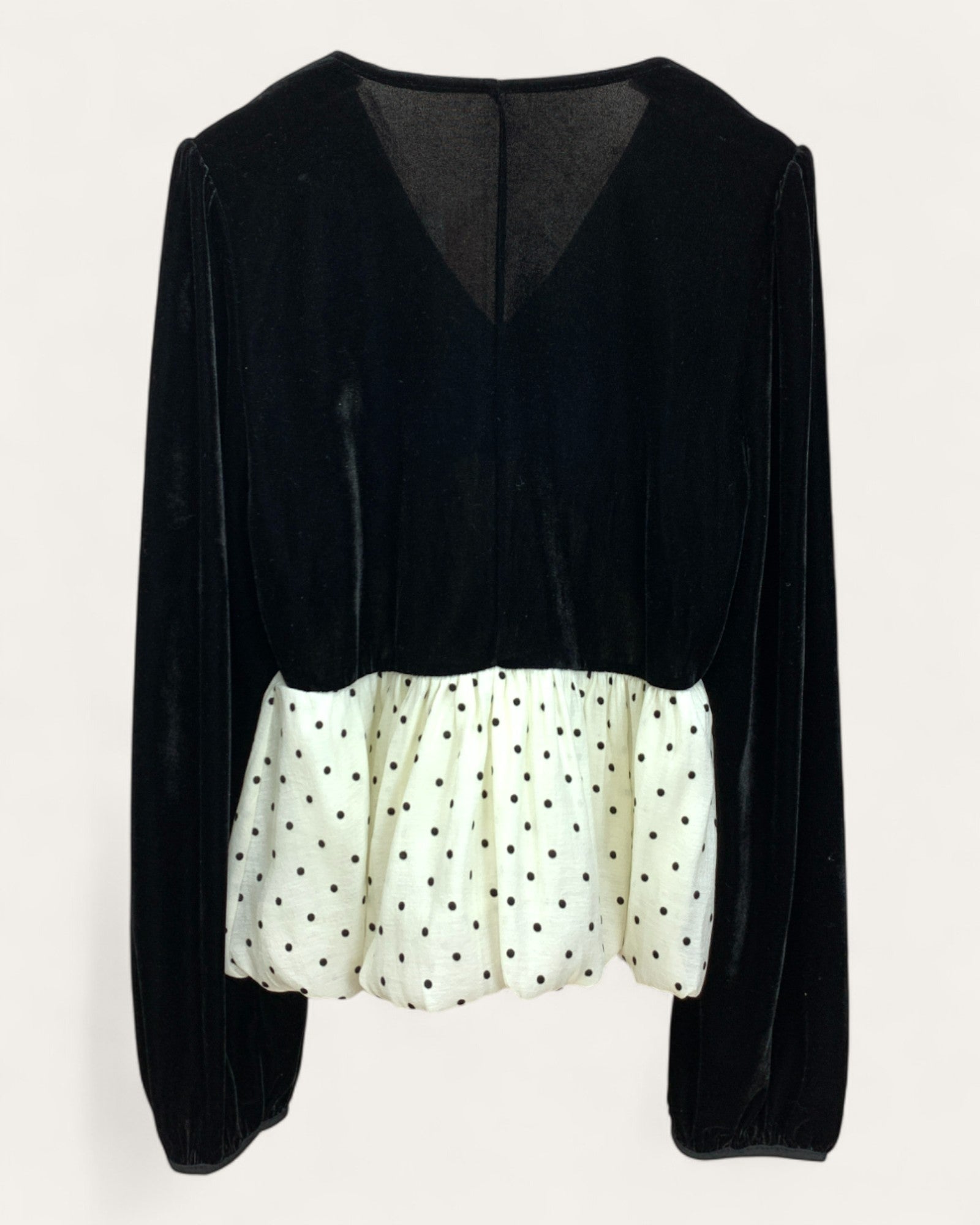 Velvet Babydoll Top with Polka Dot Mesh - Zilvina